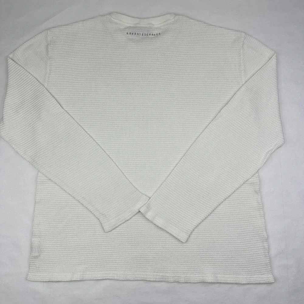 Armani Exchange Mens XXL White Waffle Knit Thermal Long Sleeve Shirt Logo Back